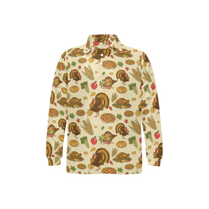 Turkey Pattern Print Design 02 Long Sleeve Polo Shirt For Men's