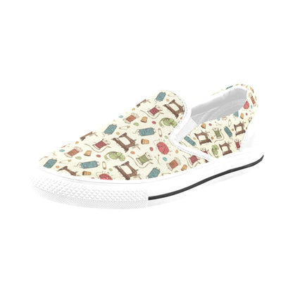 Sewing Equipment Print Design LKS303 White Slip Ons Canvas Women's Shoes