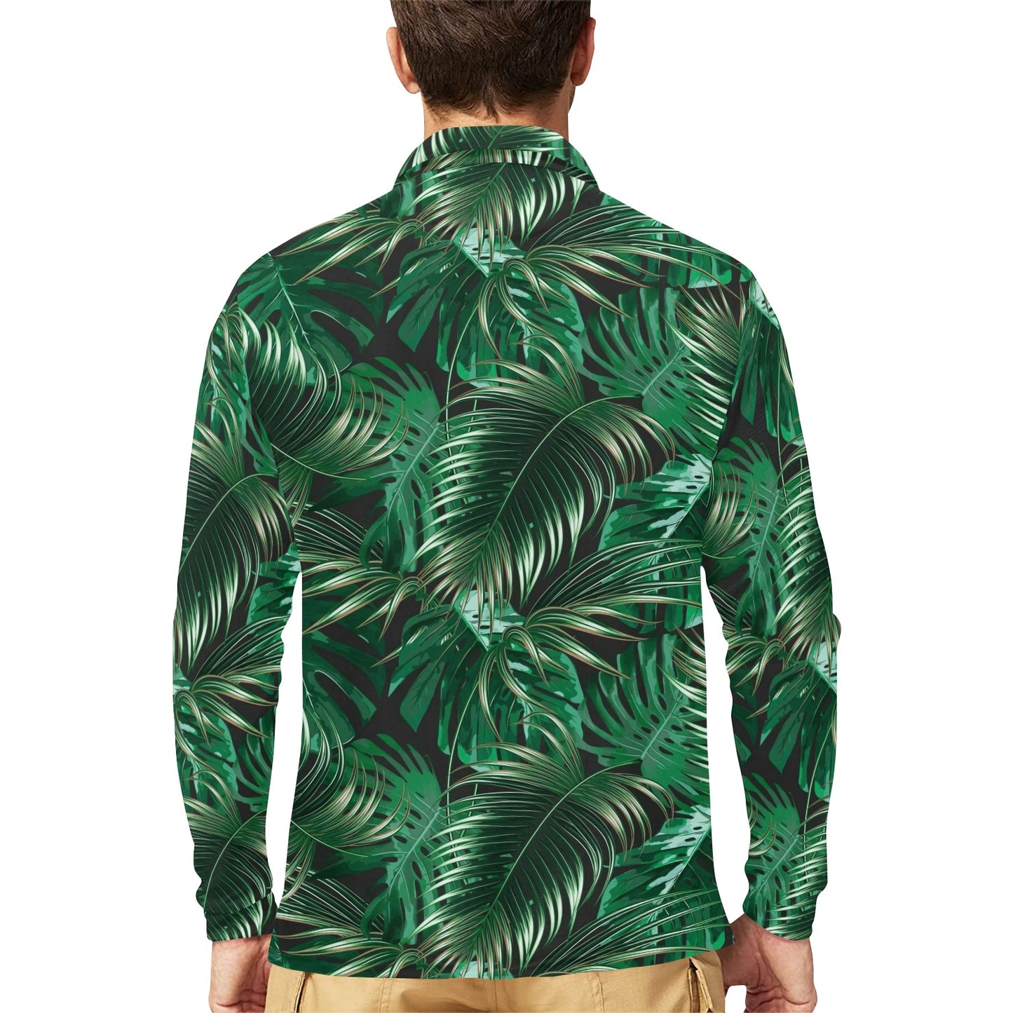 Tropical Flower Pattern Print Design TF012 Long Sleeve Polo Shirt For Men's