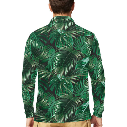 Tropical Flower Pattern Print Design TF012 Long Sleeve Polo Shirt For Men's