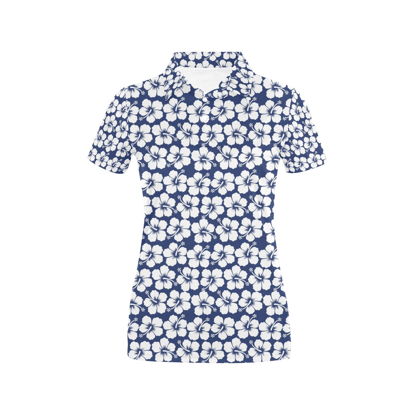 Hibiscus Blue Hawaiian Flower Pattern Women's Polo Shirt