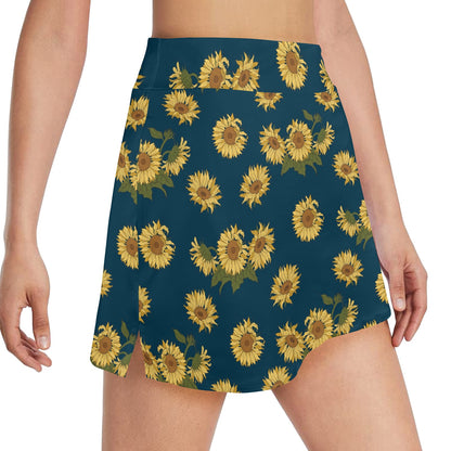 Sunflower Print Design LKS305 17" Golf & Pickleball Skort with Pockets