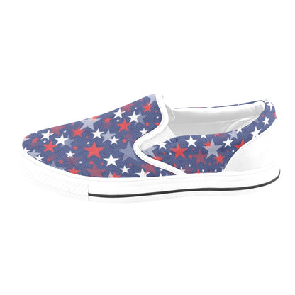 Star Print Design LKS304 White Slip Ons Canvas Women's Shoes