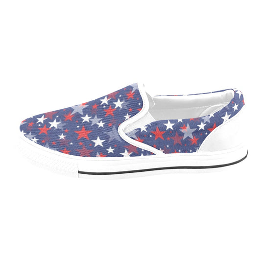 Star Print Design LKS304 White Slip Ons Canvas Women's Shoes