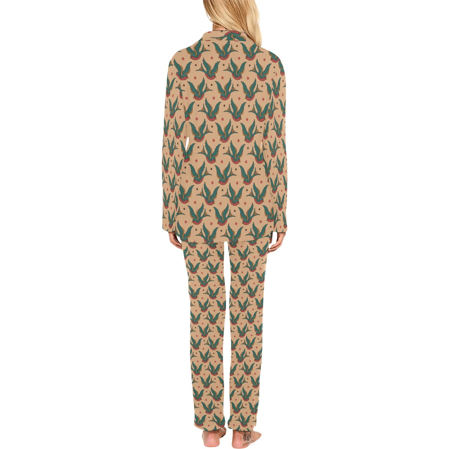 Old School Tattoo Swallow Design Women's Long Pajama Set