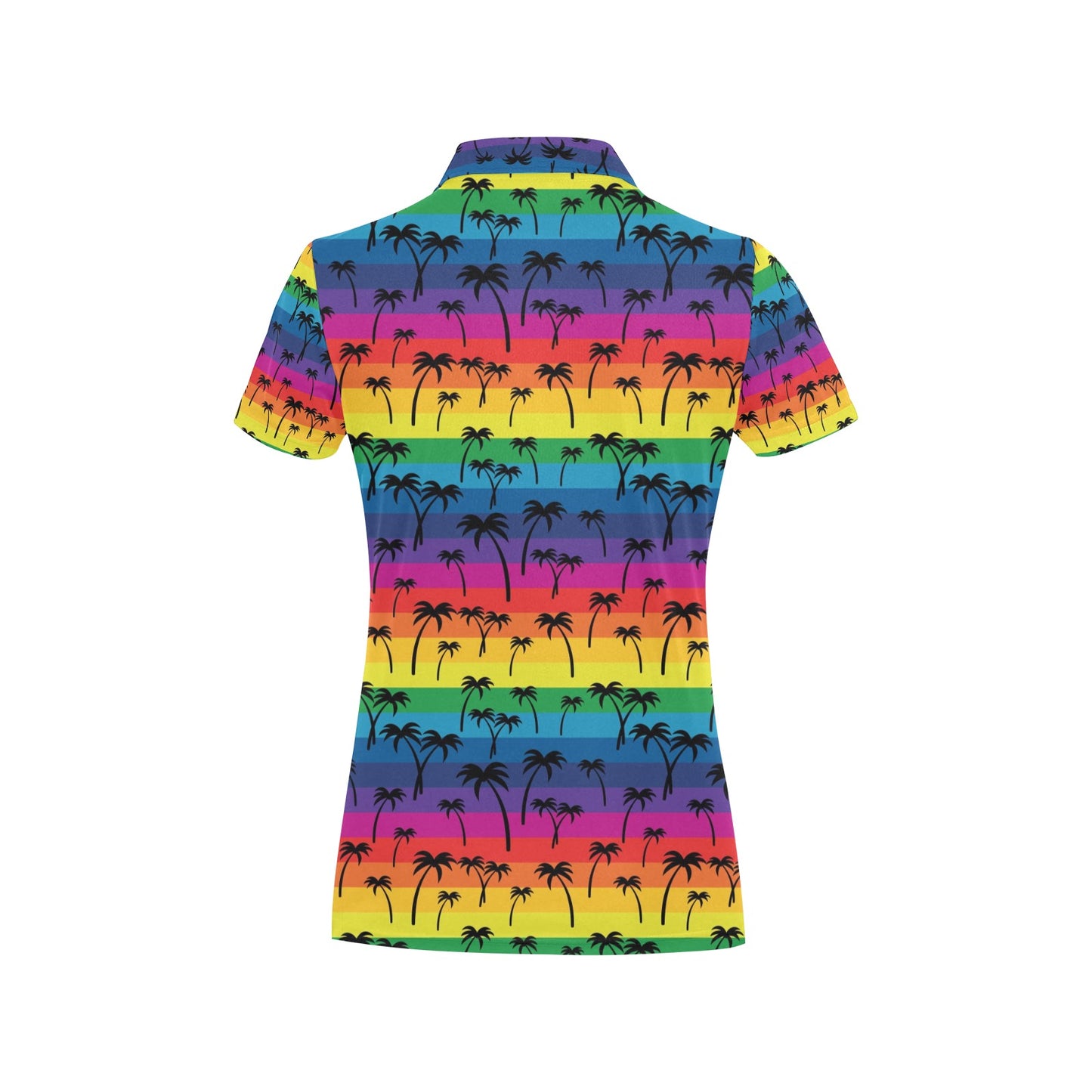 Palm Tree Rainbow Themed Print Women's Polo Shirt