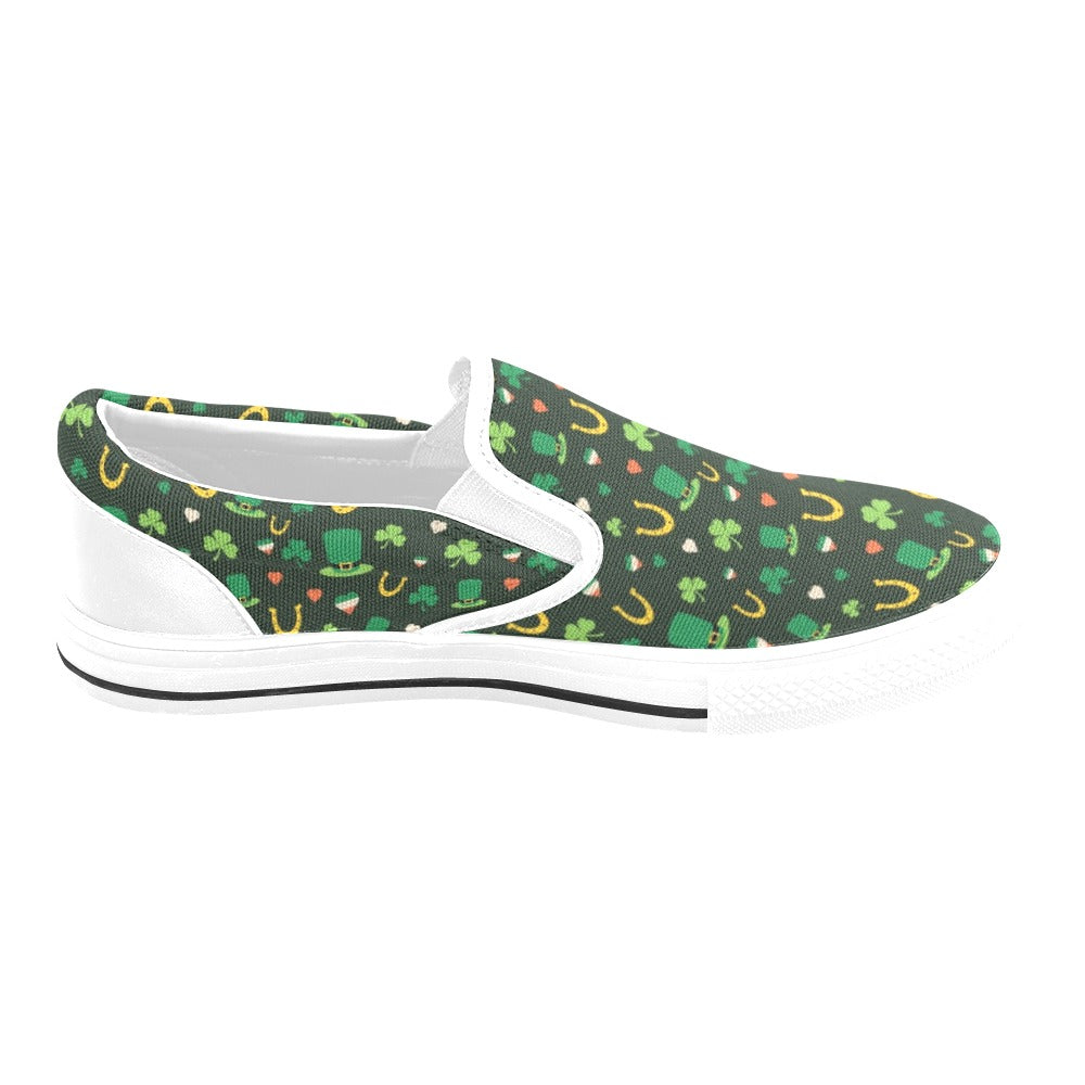 Shamrock Print Design LKS308 White Slip Ons Canvas Women's Shoes