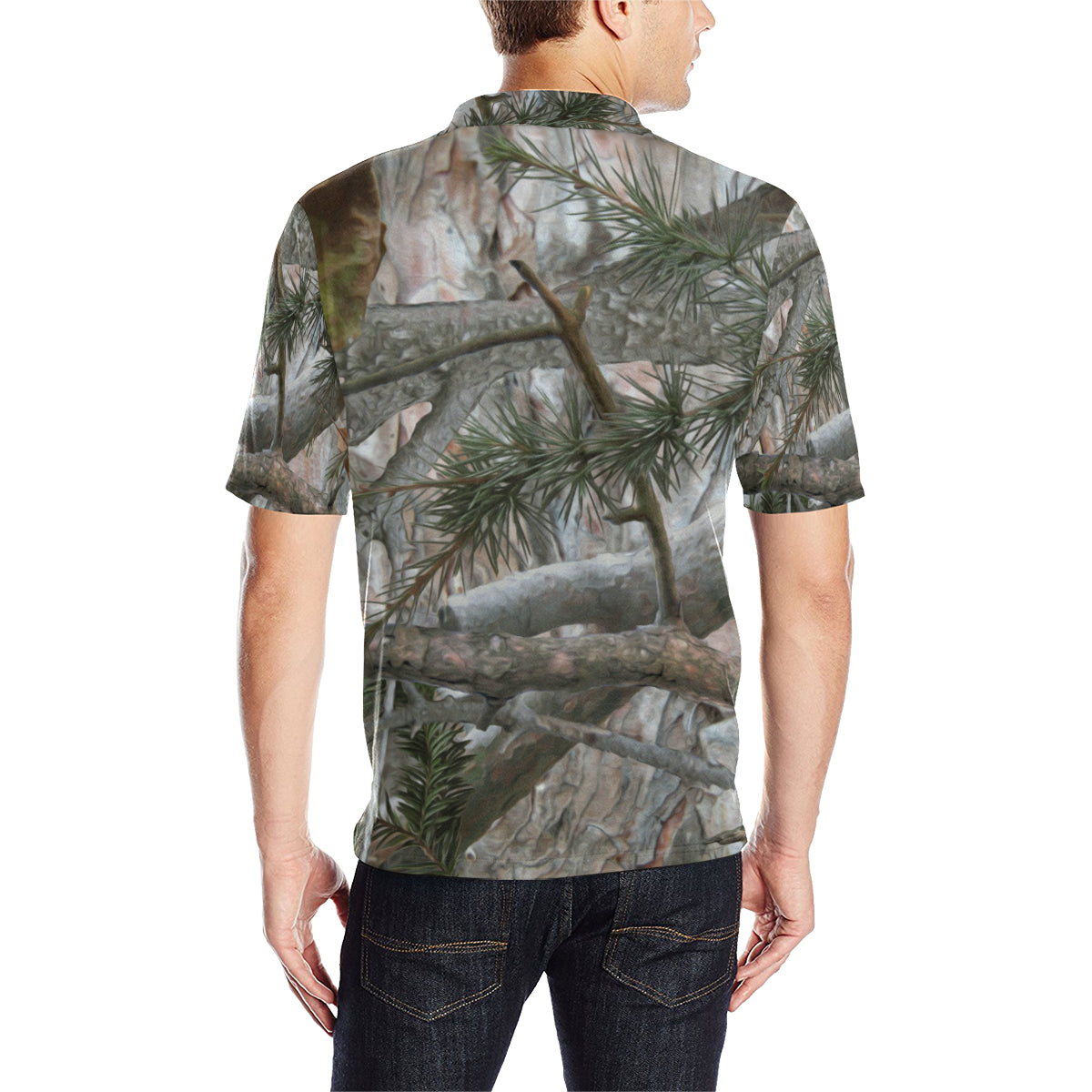 Camo Realistic Tree Forest Pattern Men Polo Shirt