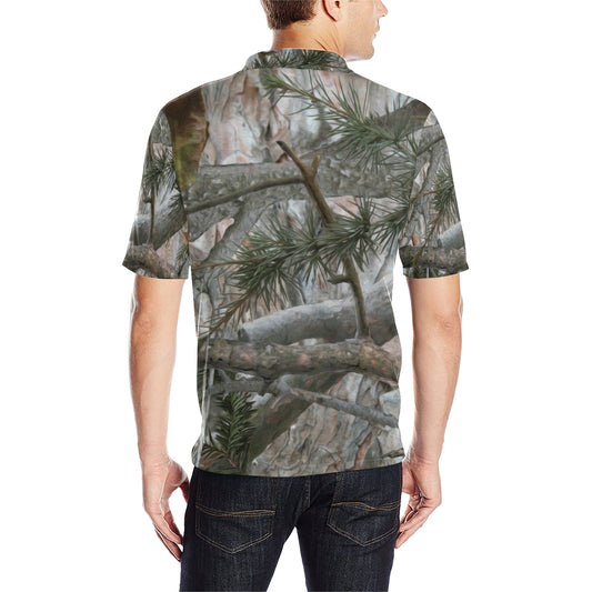 Camo Realistic Tree Forest Pattern Men Polo Shirt