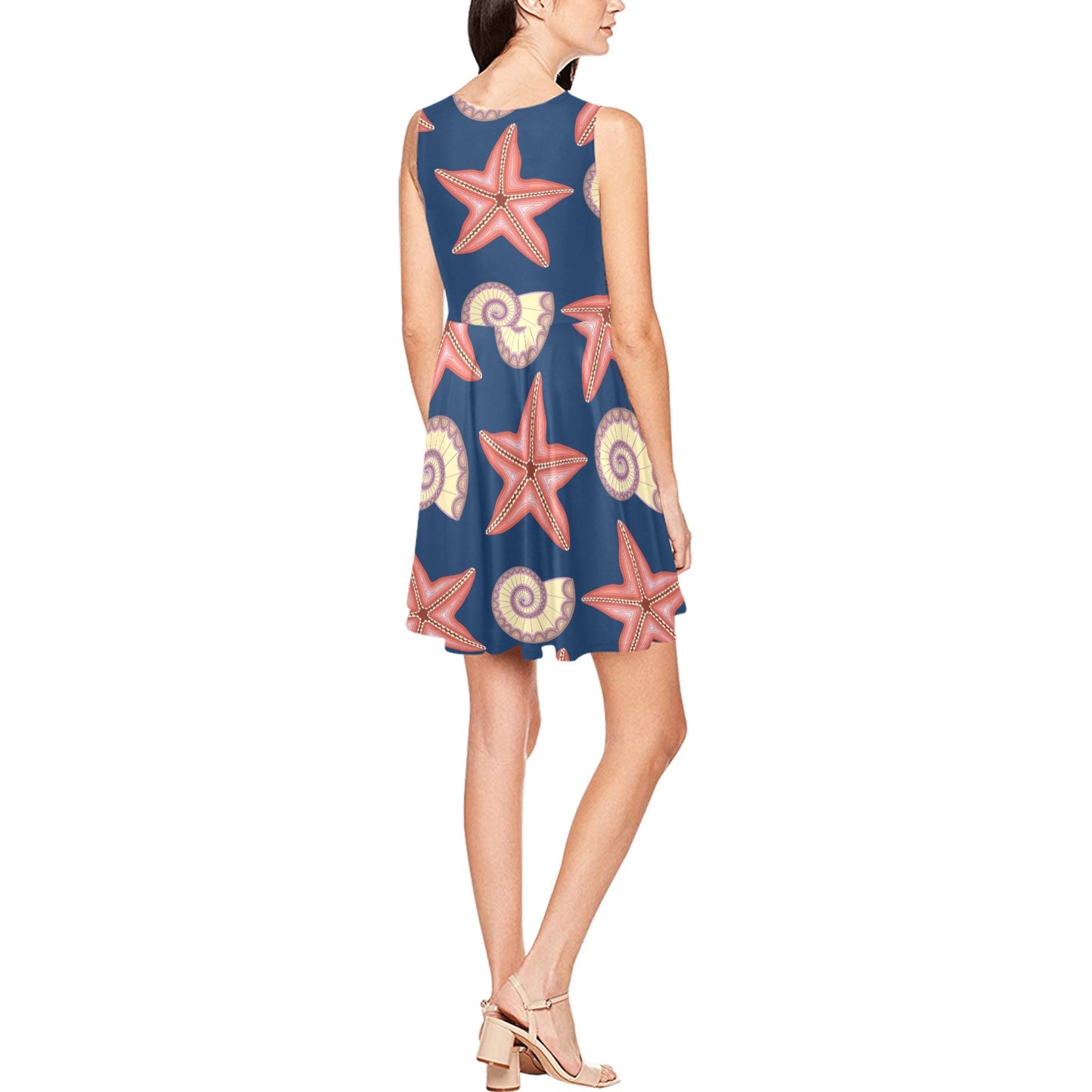 Starfish Pattern Print Design 03 Sleeveless Dress