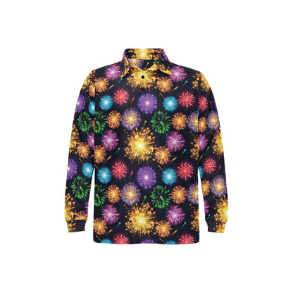 Firework Print Design LKS305 Long Sleeve Polo Shirt For Men's