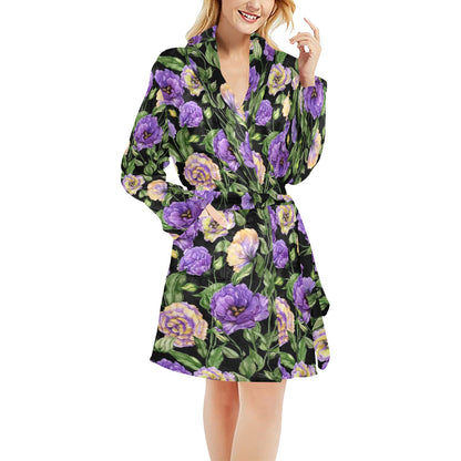 Lisianthus Pattern Print Design LT02 Women's Fleece Robe