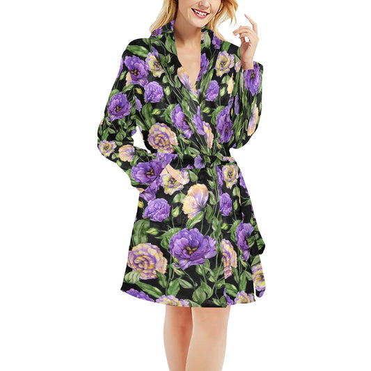 Lisianthus Pattern Print Design LT02 Women's Fleece Robe