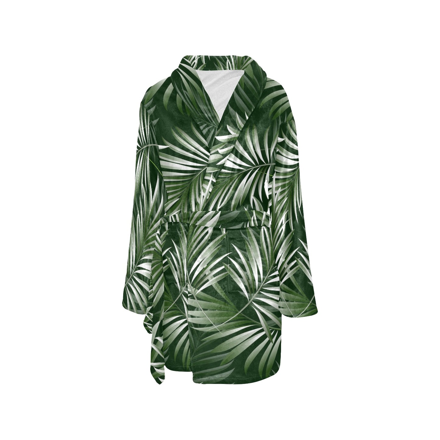 White Green Tropical Palm Leaves Women's Fleece Robe