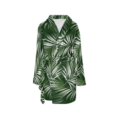 White Green Tropical Palm Leaves Women's Fleece Robe