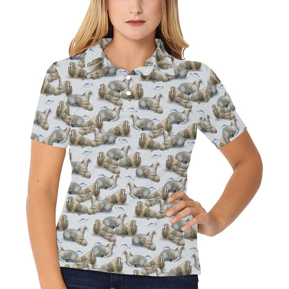 Walrus Print Design LKS401 Women's Polo Shirt