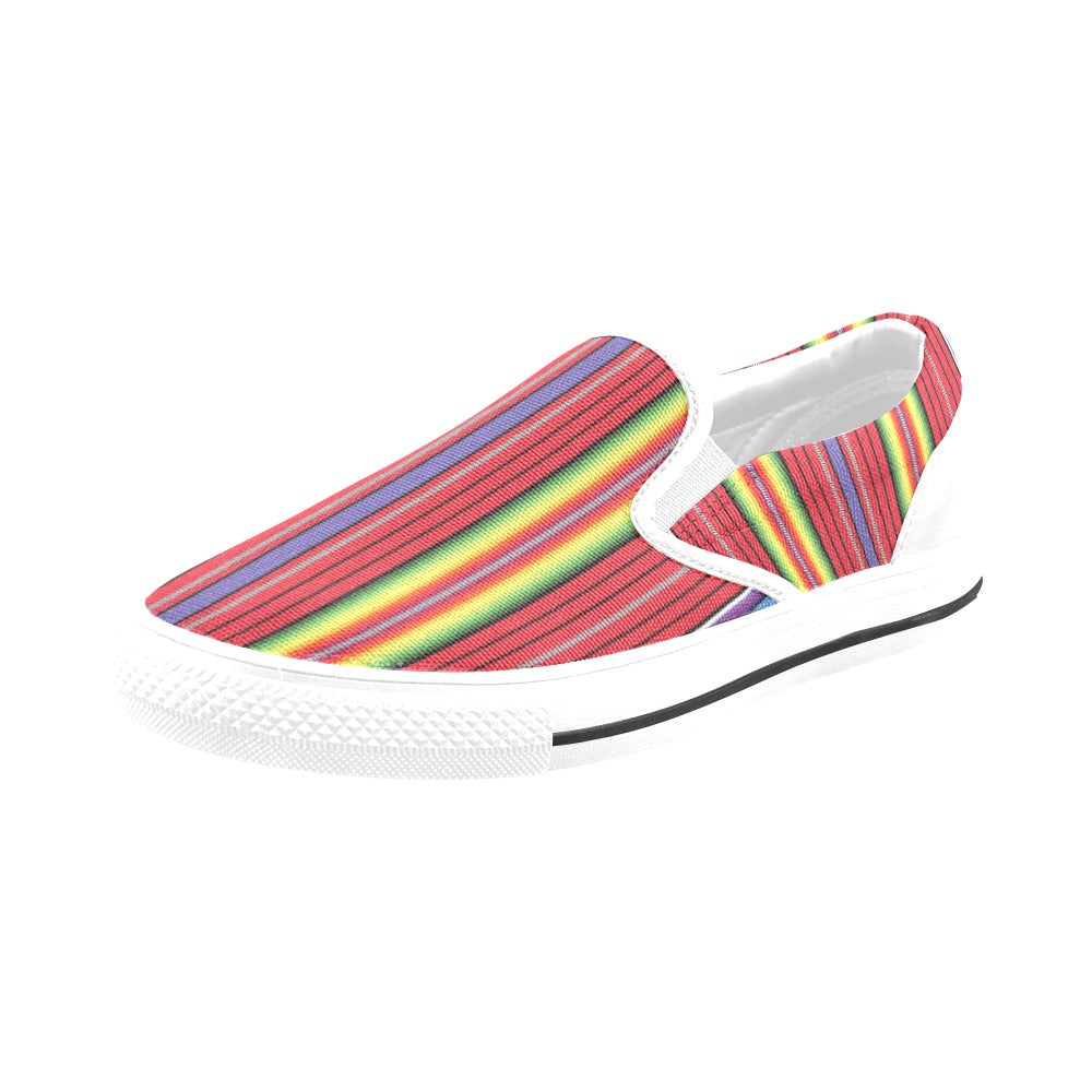 Serape Print Design LKS305 White Slip Ons Canvas Women's Shoes