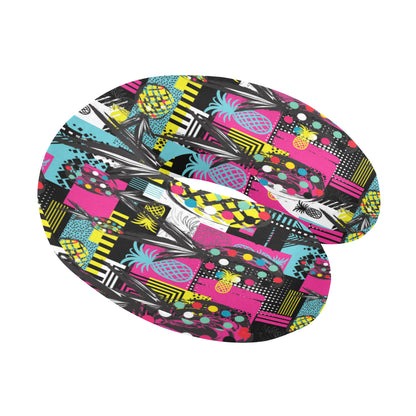 Pop Art Pineapple Pattern Print Design A02 U-Shaped Travel Neck Pillow