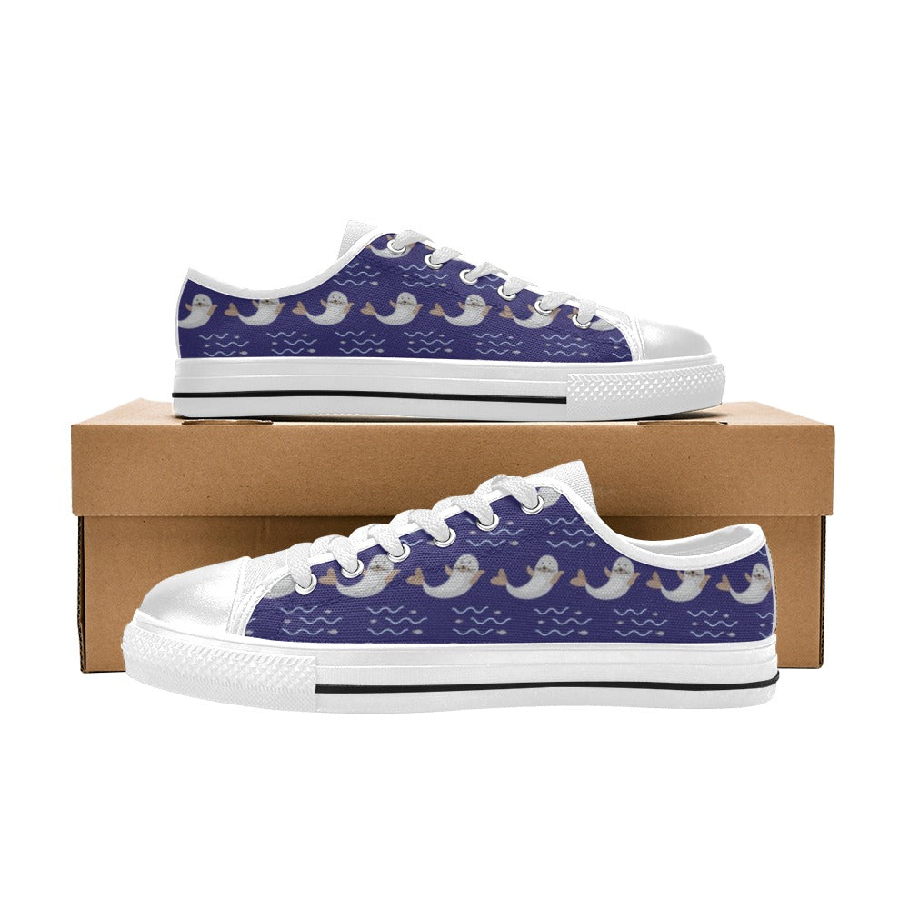 Sea Lion Print Design LKS404 Women's White Low Top Shoes
