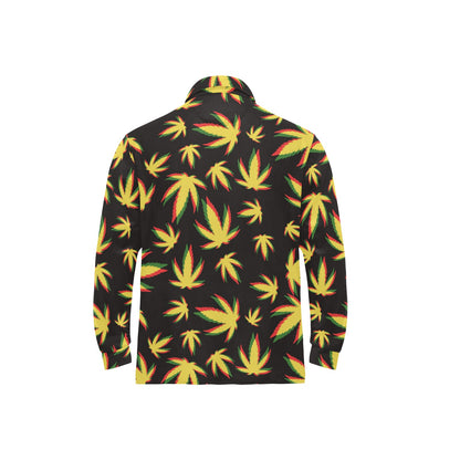 Pot Leaf Pattern Print Design A02 Long Sleeve Polo Shirt For Men's