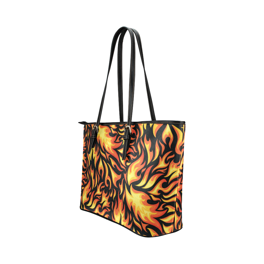 Flame Fire Design Pattern Leather Tote Bag