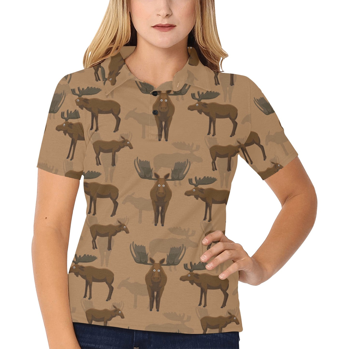 Moose Pattern Print Design 03 Women's Polo Shirt