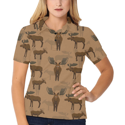 Moose Pattern Print Design 03 Women's Polo Shirt
