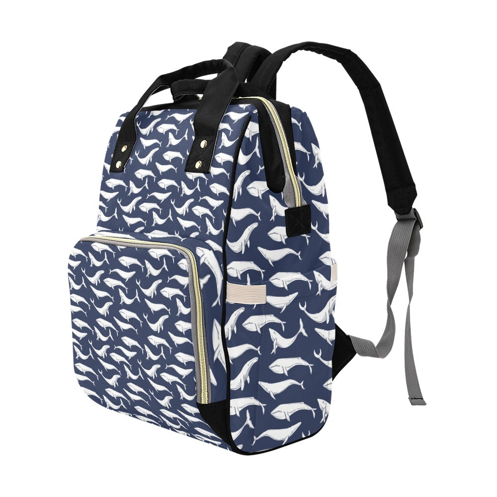 Whale Print Design LKS308 Diaper Bag Backpack