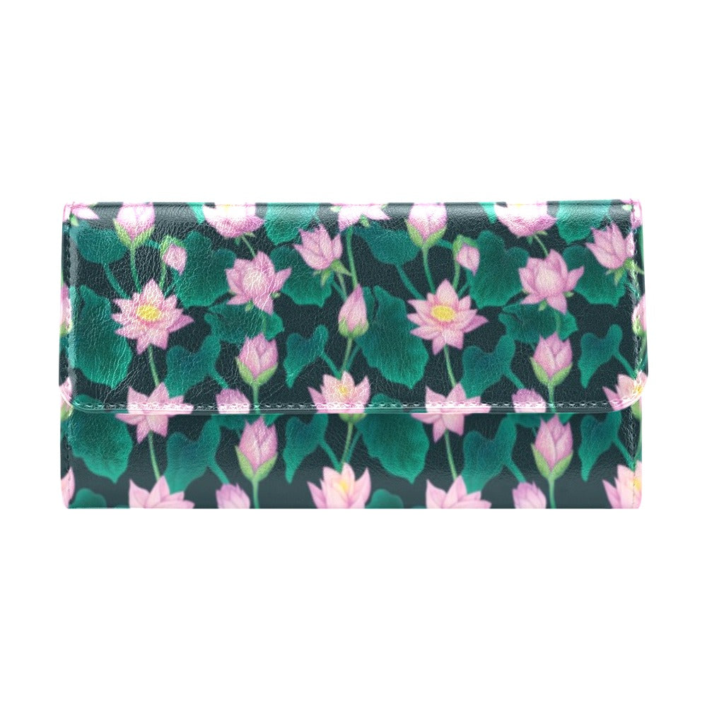 Water Lily Print Design LKS302 Women's Trifold Wallet