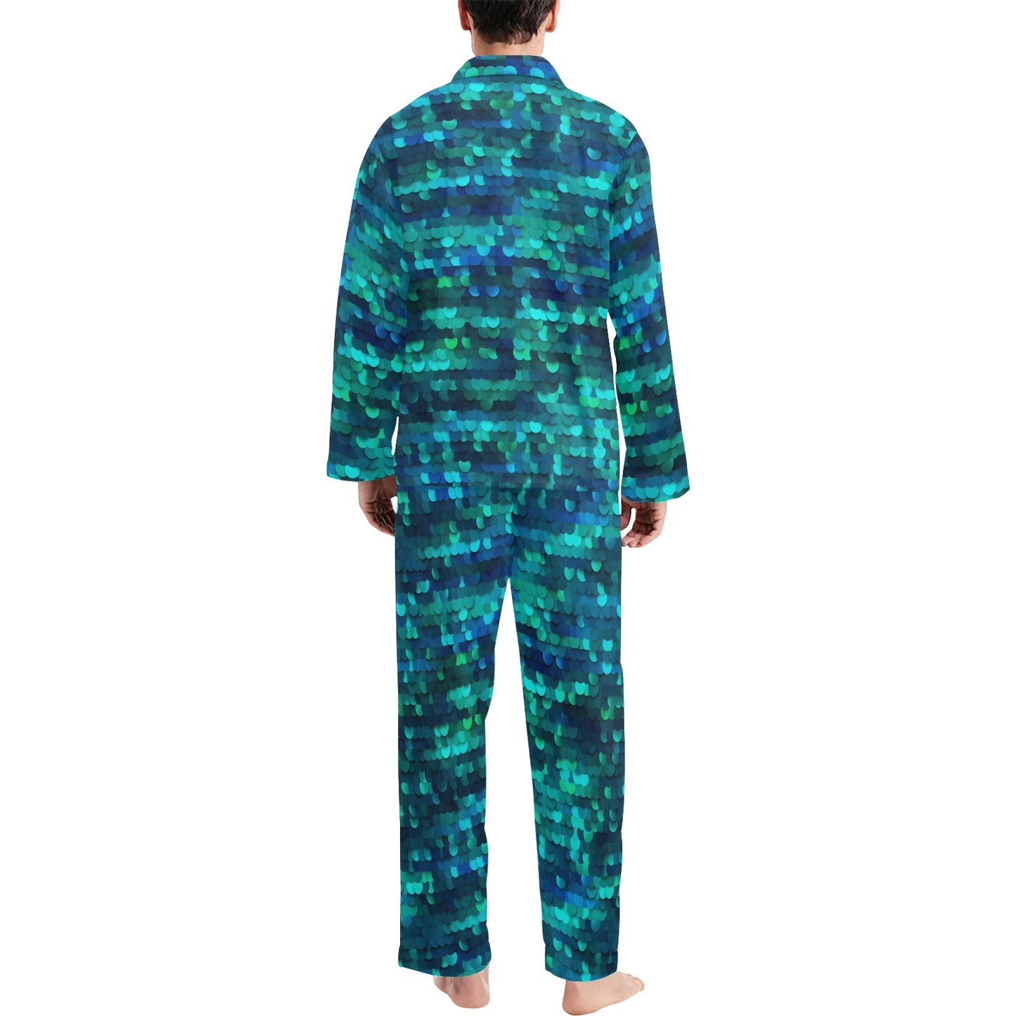 Mermaid Scales Pattern Print Design 06 Men's Long Pajama Set