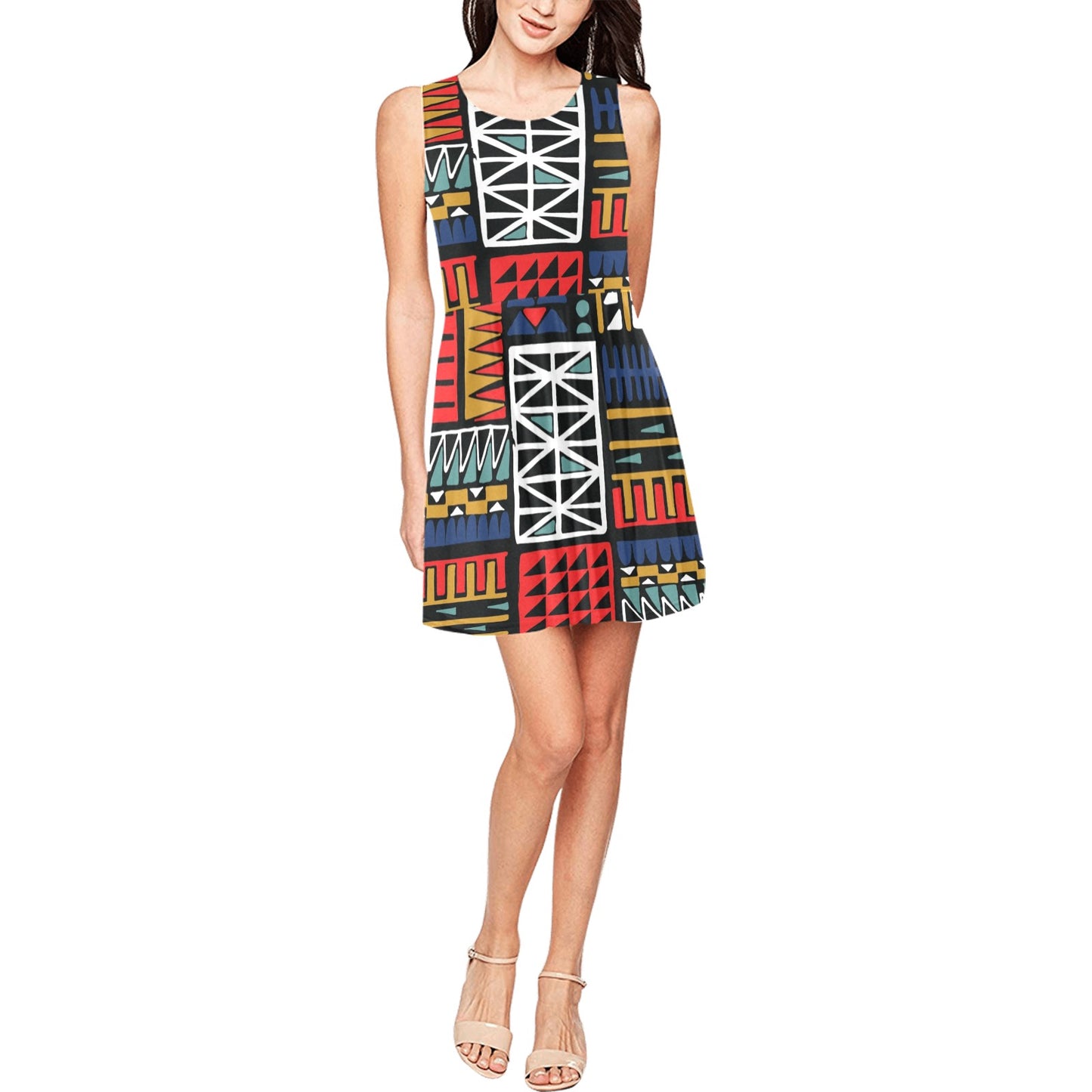 Kente Pattern Print Design 02 Sleeveless Dress