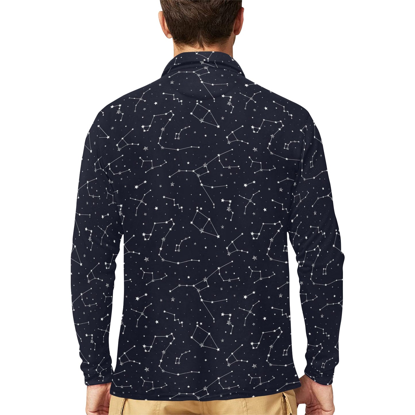 Constellation Pattern Print Design 03 Long Sleeve Polo Shirt For Men's