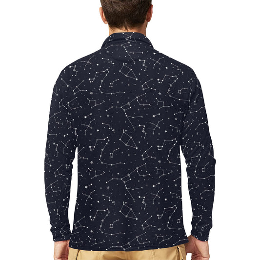 Constellation Pattern Print Design 03 Long Sleeve Polo Shirt For Men's
