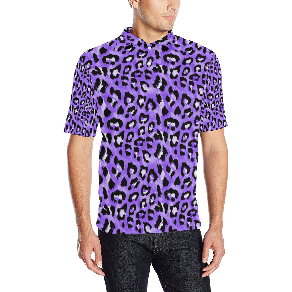 Leopard Purple Skin Print Men Polo Shirt