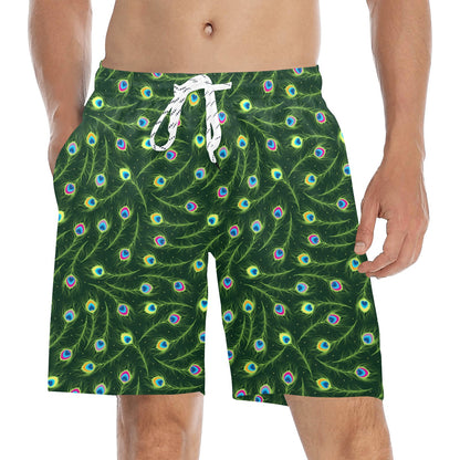 Peacock Feather Green Design Print Men's Swim Trunks Beach Shorts