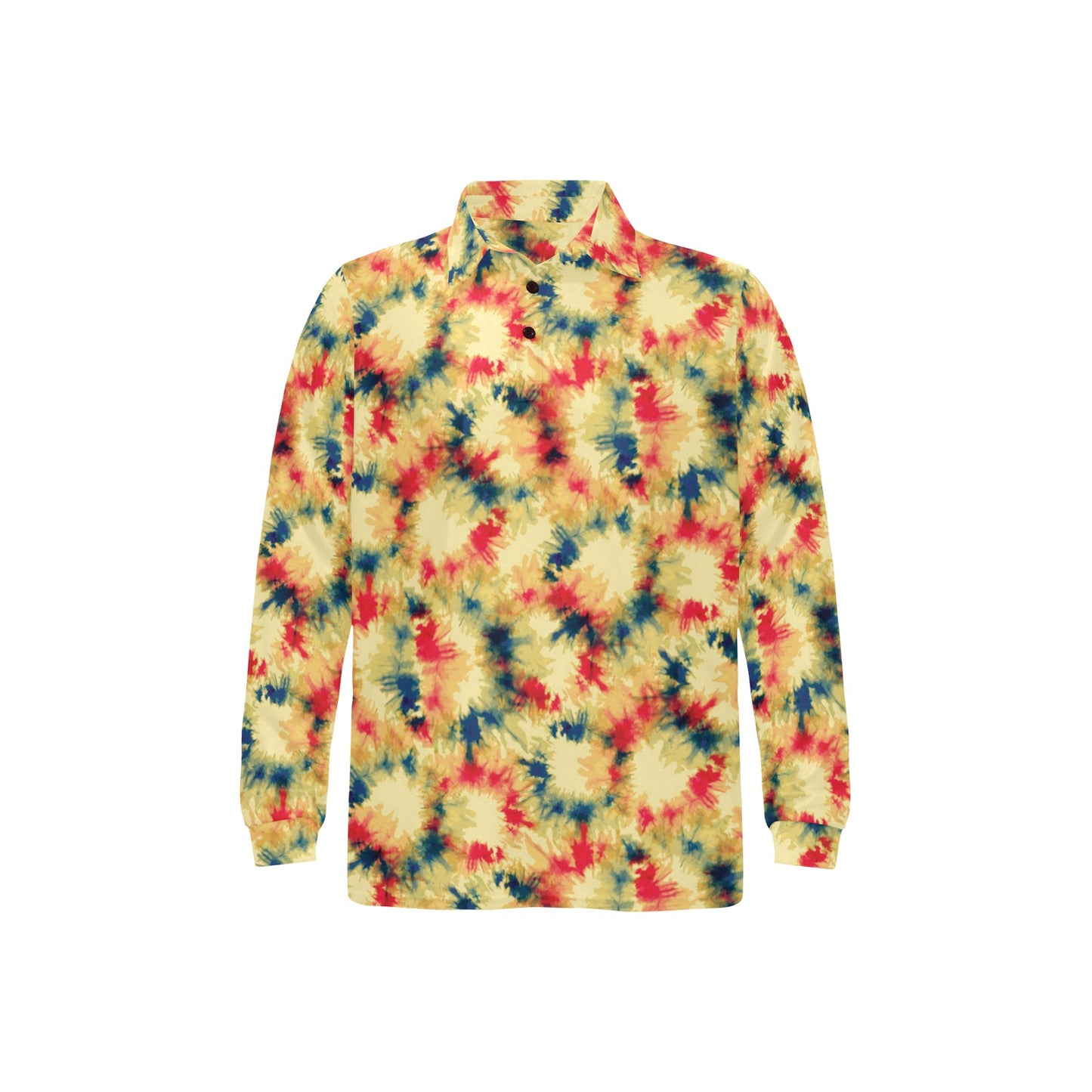 Tie Dye Print Design LKS302 Long Sleeve Polo Shirt For Men's