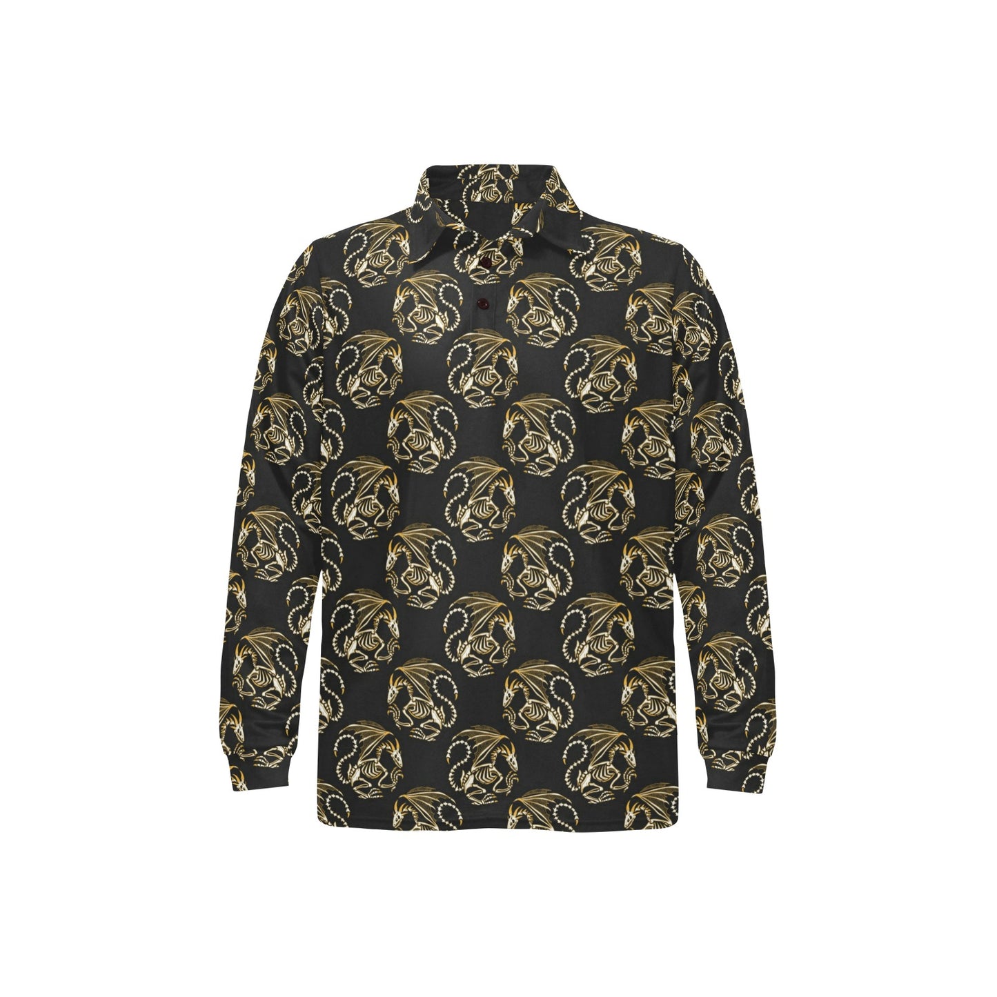 Skeleton Dragon Print Design LKS306 Long Sleeve Polo Shirt For Men's