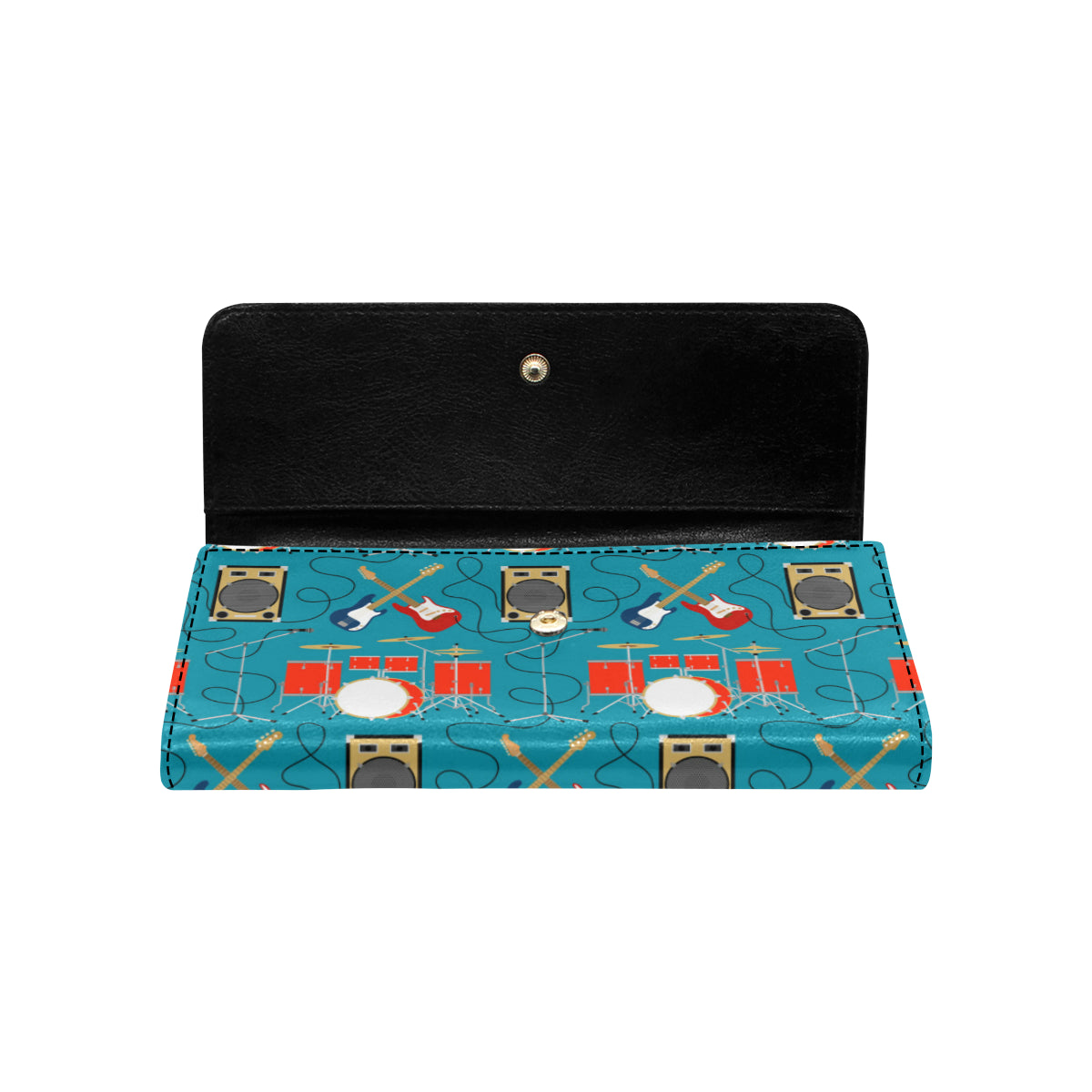 Drum Set Guitar Pattern Print Design 02 Women's Trifold Wallet