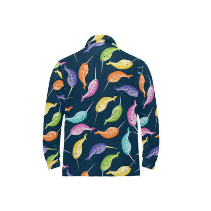 Narwhal Colorful Pattern Print Design 03 Long Sleeve Polo Shirt For Men's
