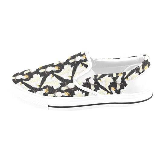 Cockatoo Print Design LKS402 White Slip Ons Canvas Women's Shoes
