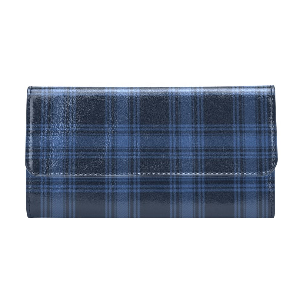 Tartan Blue Print Design LKS304 Women's Trifold Wallet