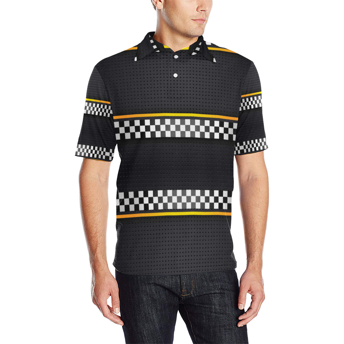 Checkered Flag Yellow Line Style Men Polo Shirt