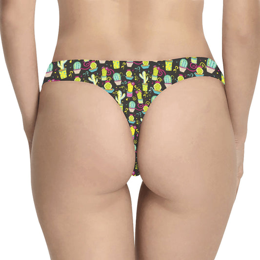 Cactus Neon Style Print Pattern Women's Thongs