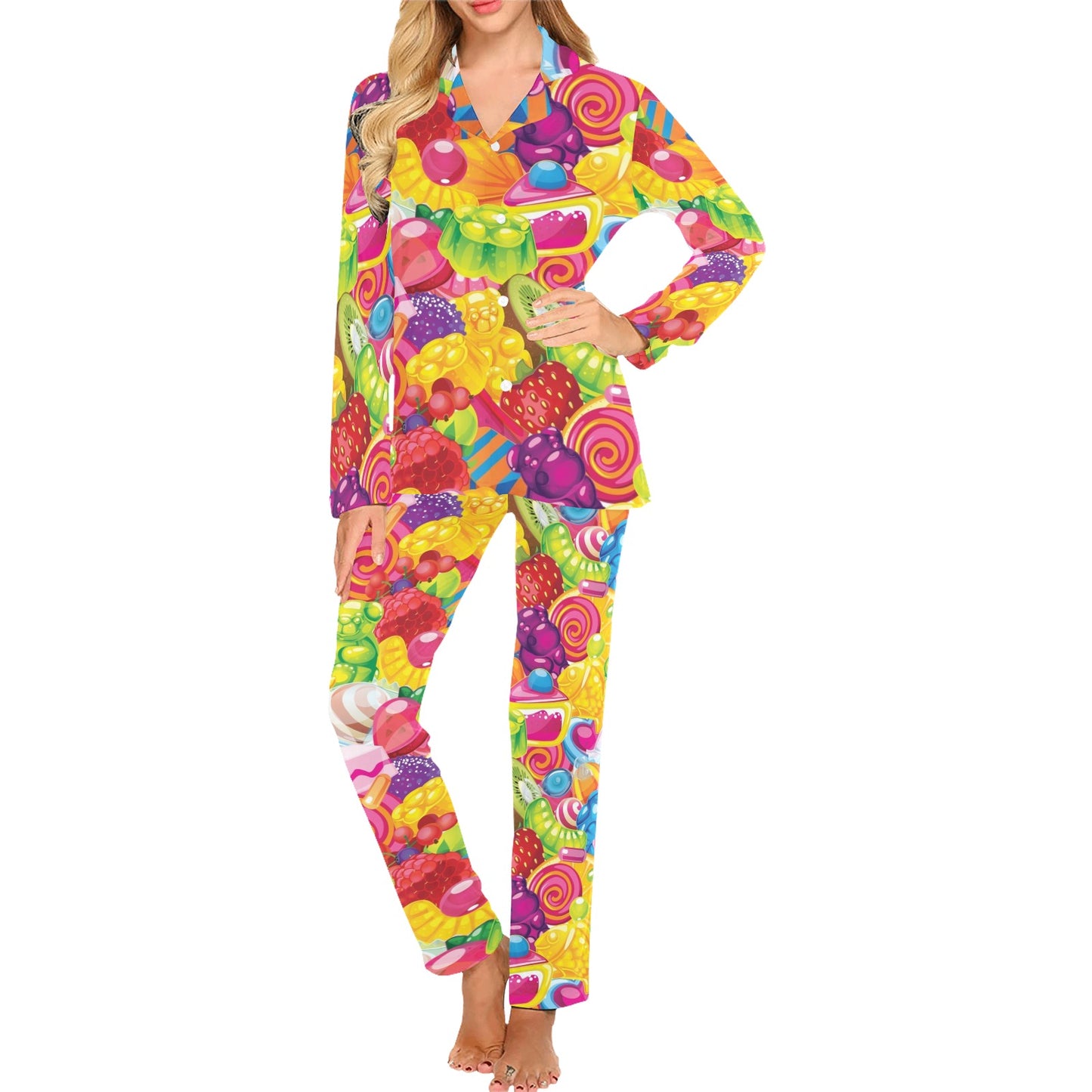 Candy Pattern Print Design CA01 Women's Long Pajama Set