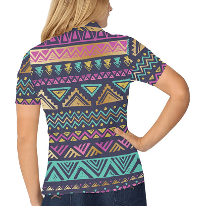 Multicolor Tribal aztec Women's Polo Shirt