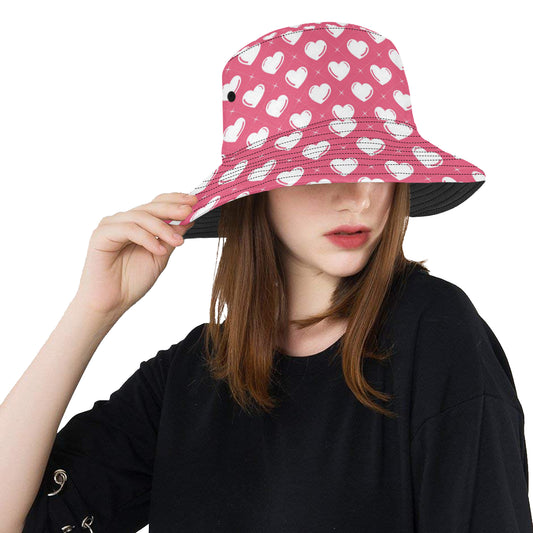 Heart Pattern Print Design HE07 Unisex Bucket Hat