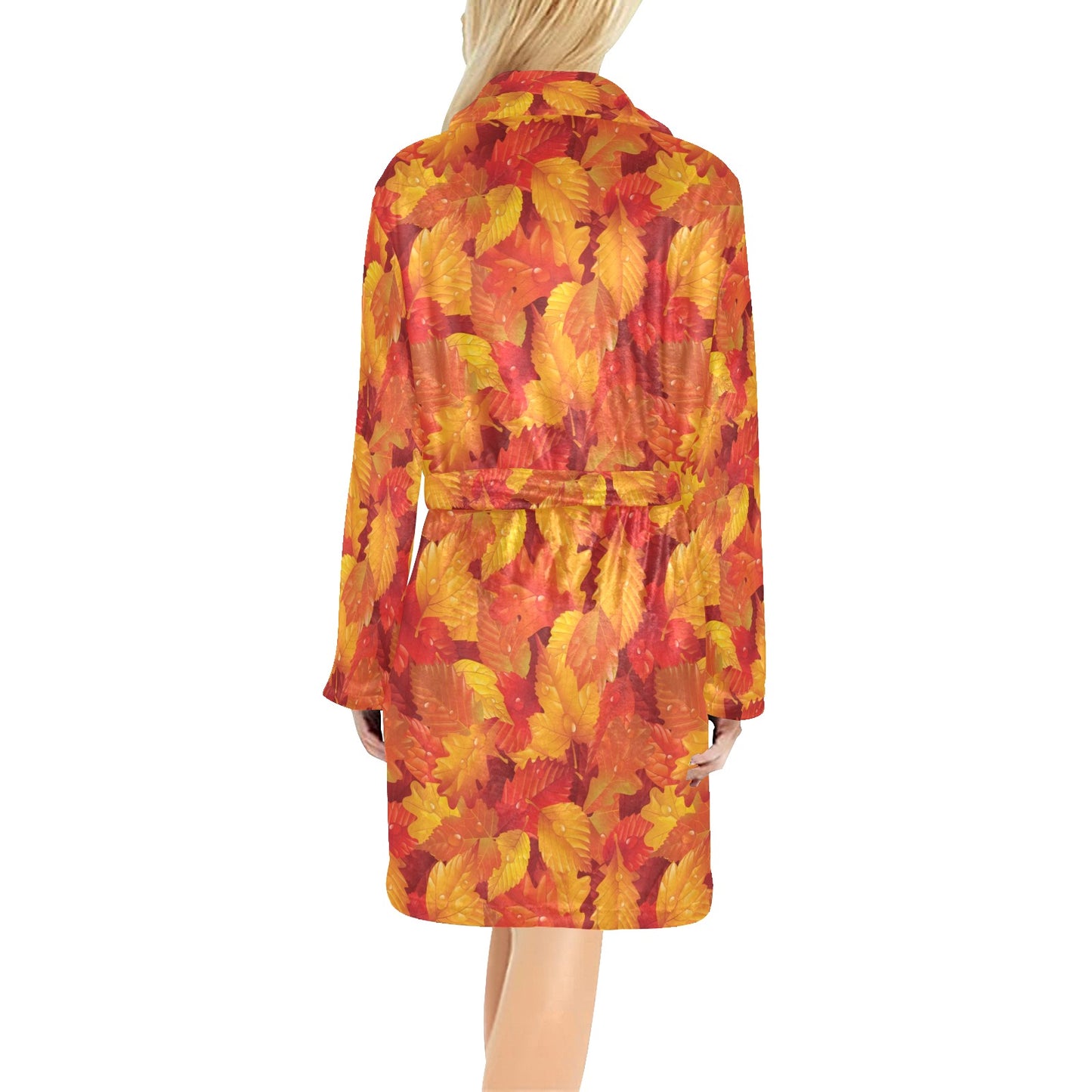 Elm Leave Autum Print Pattern Women's Fleece Robe