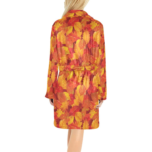 Elm Leave Autum Print Pattern Women's Fleece Robe