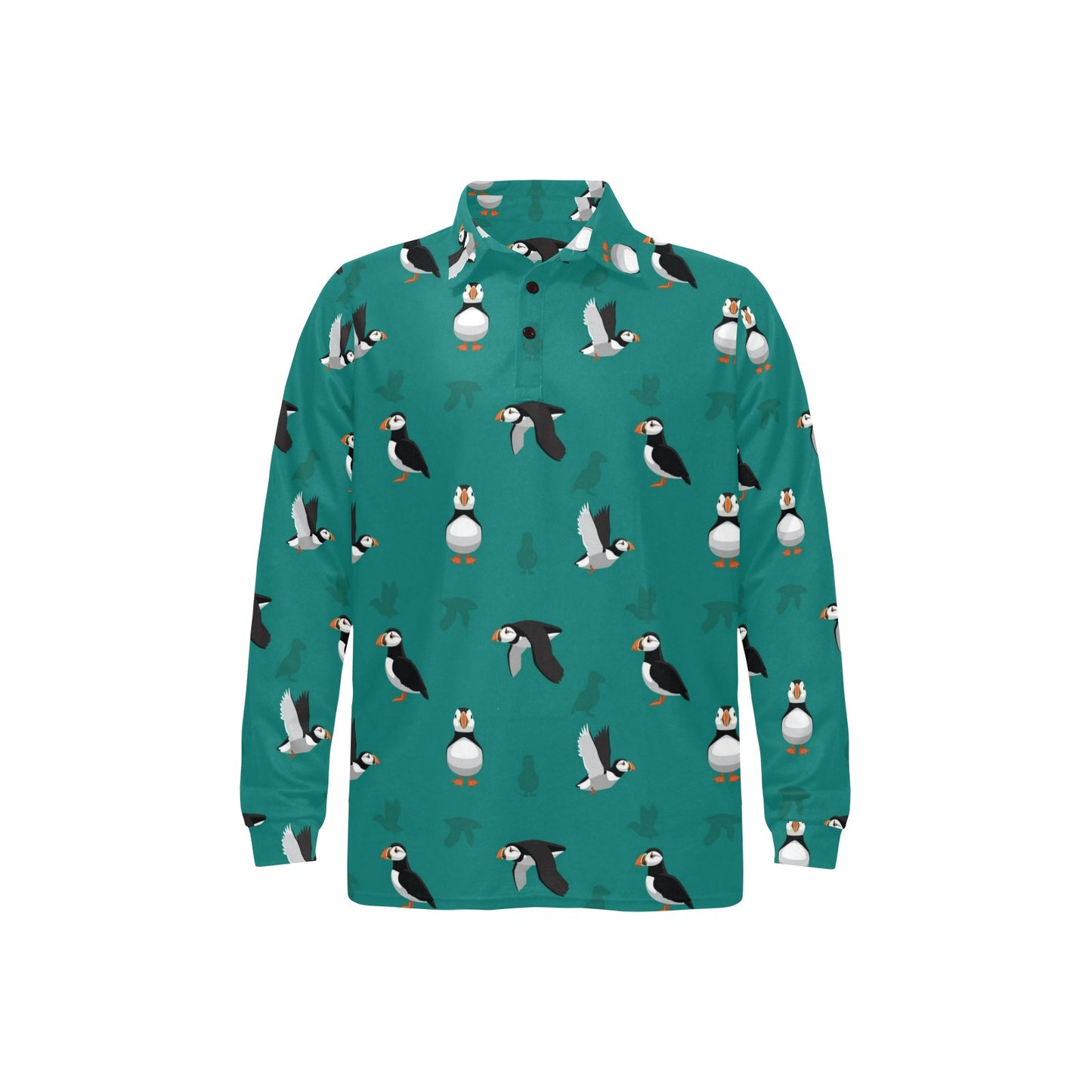 Puffin Pattern Print Design A02 Long Sleeve Polo Shirt For Men's