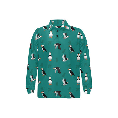 Puffin Pattern Print Design A02 Long Sleeve Polo Shirt For Men's